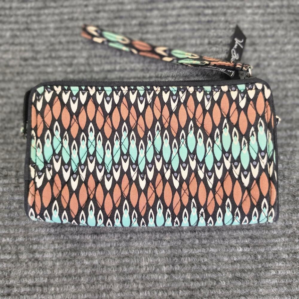 Vera Bradley Sierra Stream Wristlet Wallet Teal Brown Geometric - Picture 4 of 8